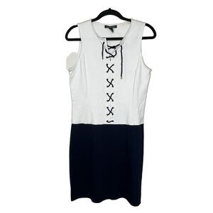 Lauren Ralph Lauren Dress Women's Small Blue White Tie Front Sleeveless Preppy